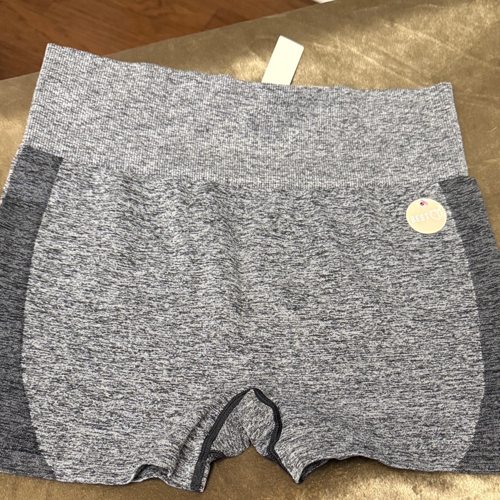 Pink Seamless Heathered Gray High-Waist Workout Shorts